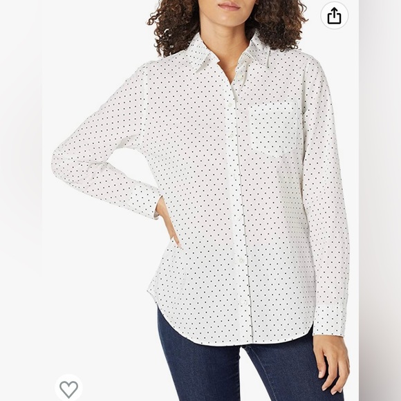 Women’s Cotton White Polka Dot Casual Button Down Blouse, Sz LG - Picture 1 of 2